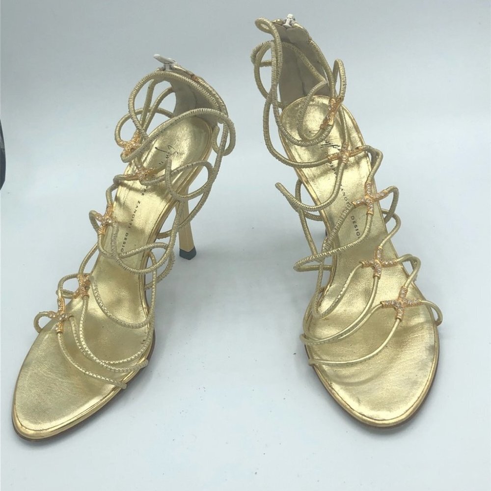 Giuseppe Zonotti size 36 Gold Criss-Cross Gladiator Crystal Embellished Pumps